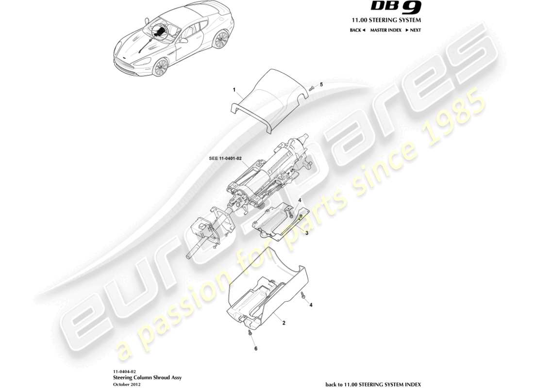 aston martin db9 (2014) column shroud parts diagram