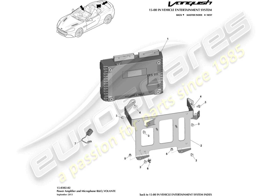 aston martin vanquish (2017) amplifiiers, b&o, volante part diagram