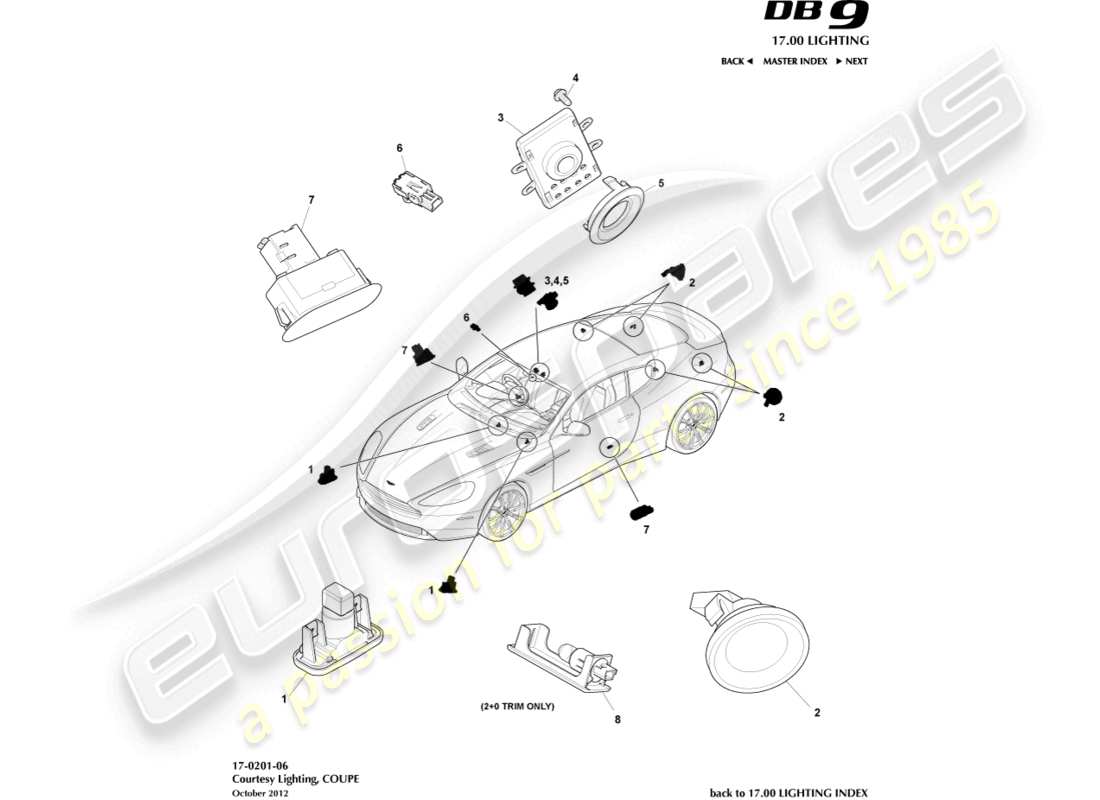 aston martin db9 (2014) courtesy lighting, coupe parts diagram