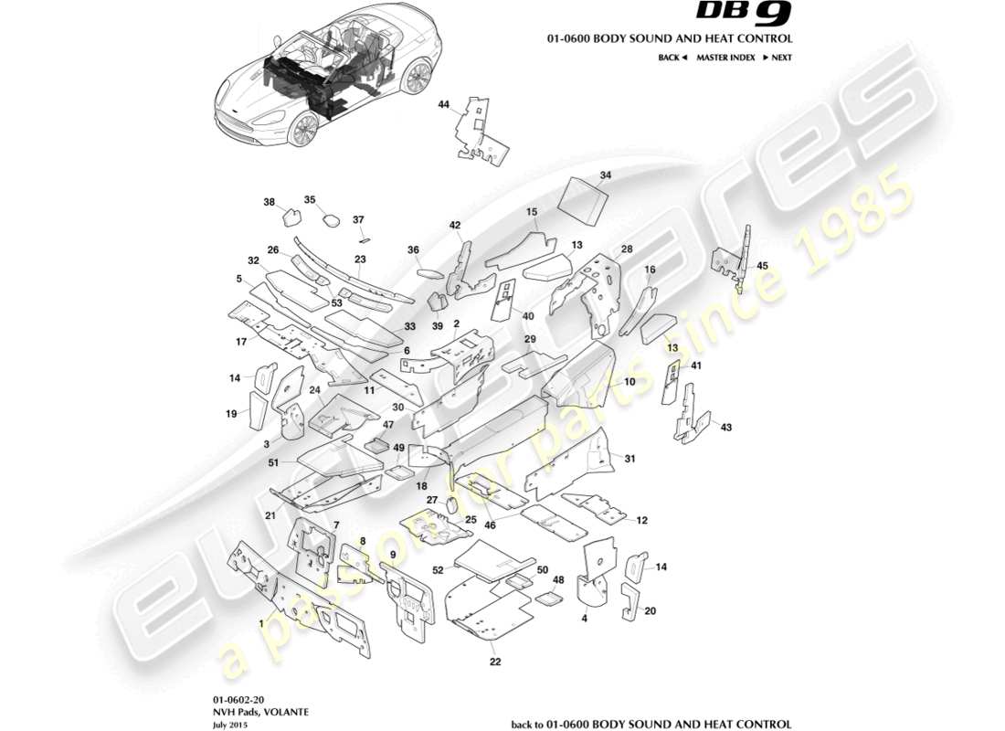 aston martin db9 (2017) nvh pads. volante part diagram