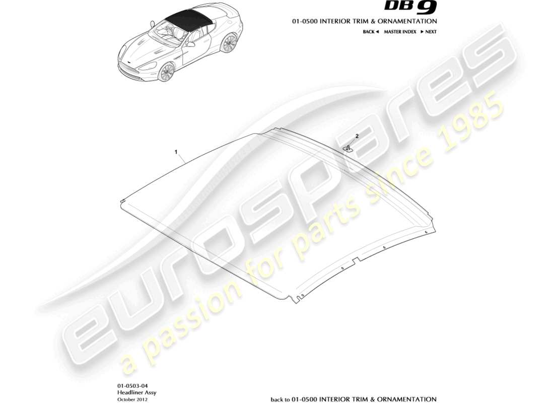 aston martin db9 (2016) headliner assembly part diagram