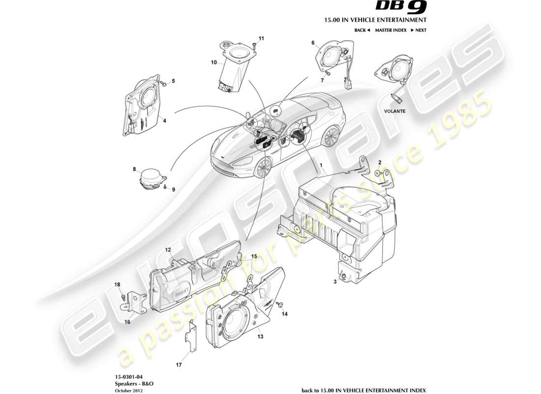 aston martin db9 (2016) speakers, b&o part diagram