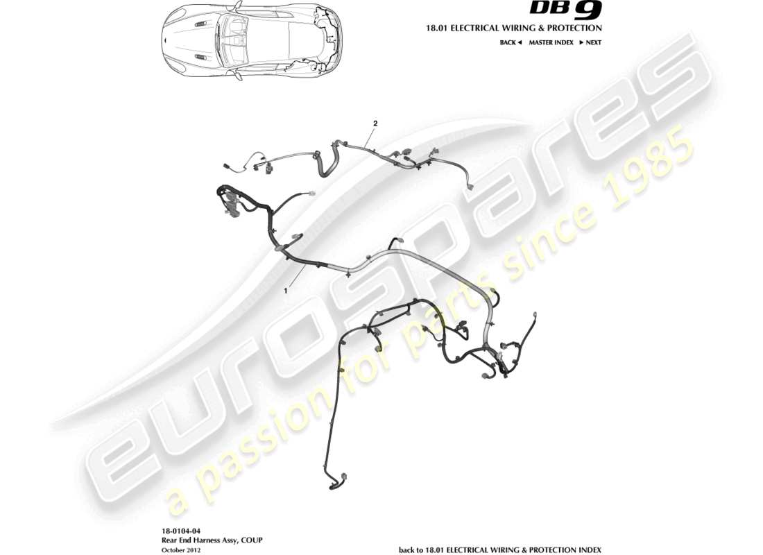 aston martin db9 (2015) rear end harness, coupe part diagram