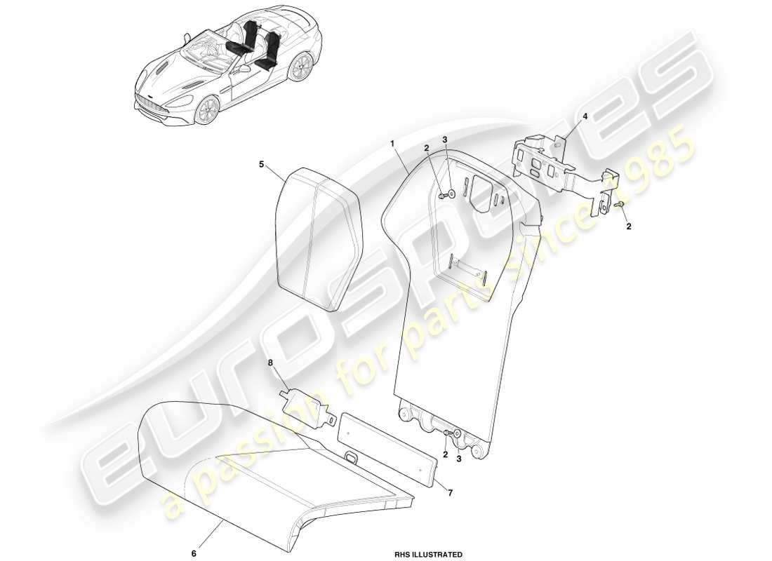 aston martin vanquish (2014) rear seats, volante part diagram