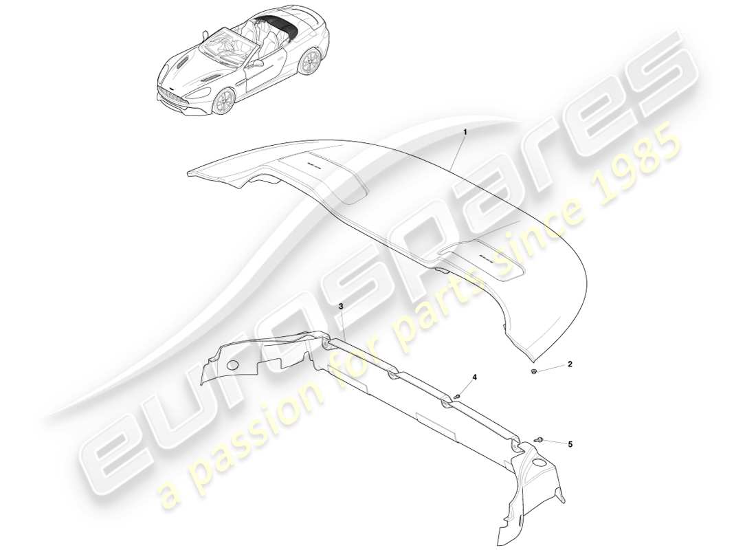aston martin vanquish (2013) roof opening trim, volante part diagram