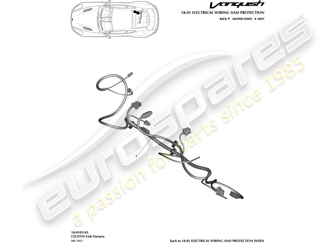 aston martin vanquish (2015) cd/dvd link harness parts diagram