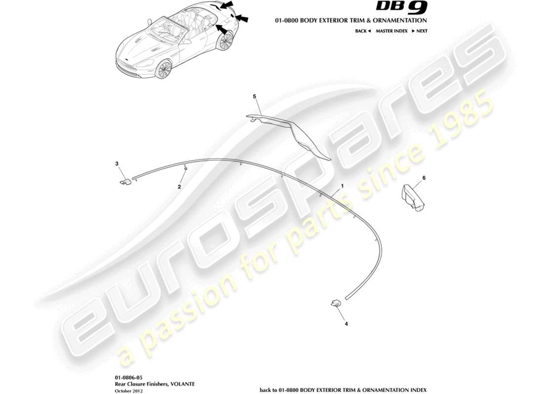 aston martin db9 (2015) rear closure finishers, volante part diagram