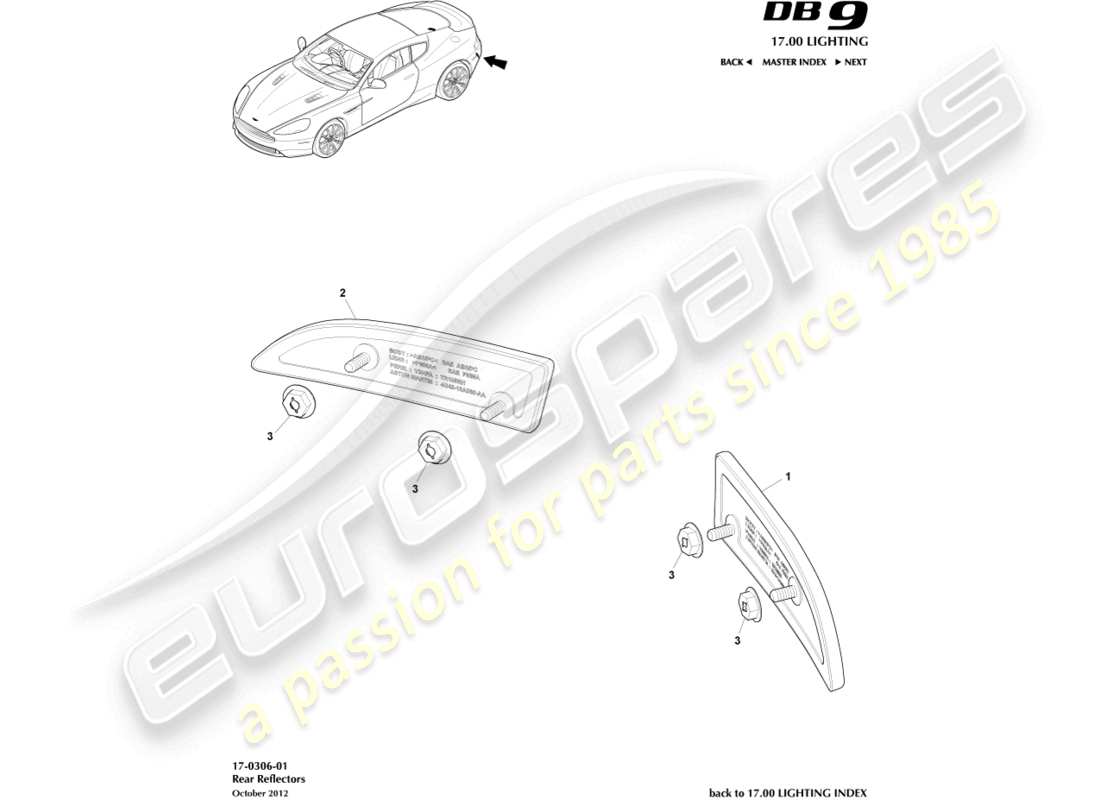 aston martin db9 (2017) rear reflectors part diagram