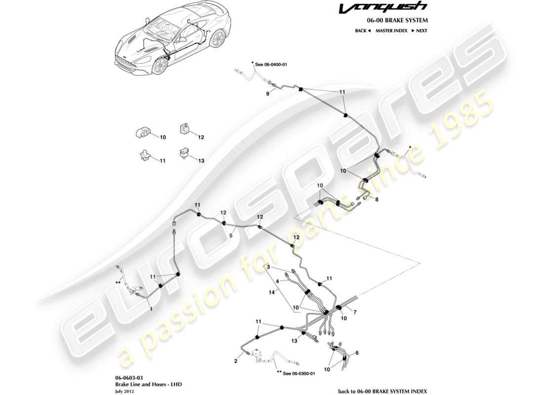 aston martin vanquish (2017) brake lines & hoses, lhd part diagram