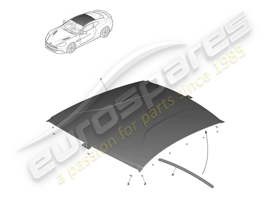 aston martin vanquish (2014) roof, coupe part diagram