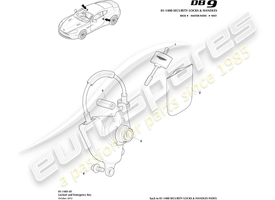 aston martin db9 (2016) lock set and keys part diagram