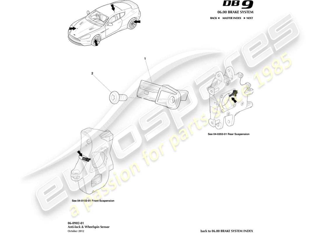 aston martin db9 (2015) wheel speed sensors part diagram