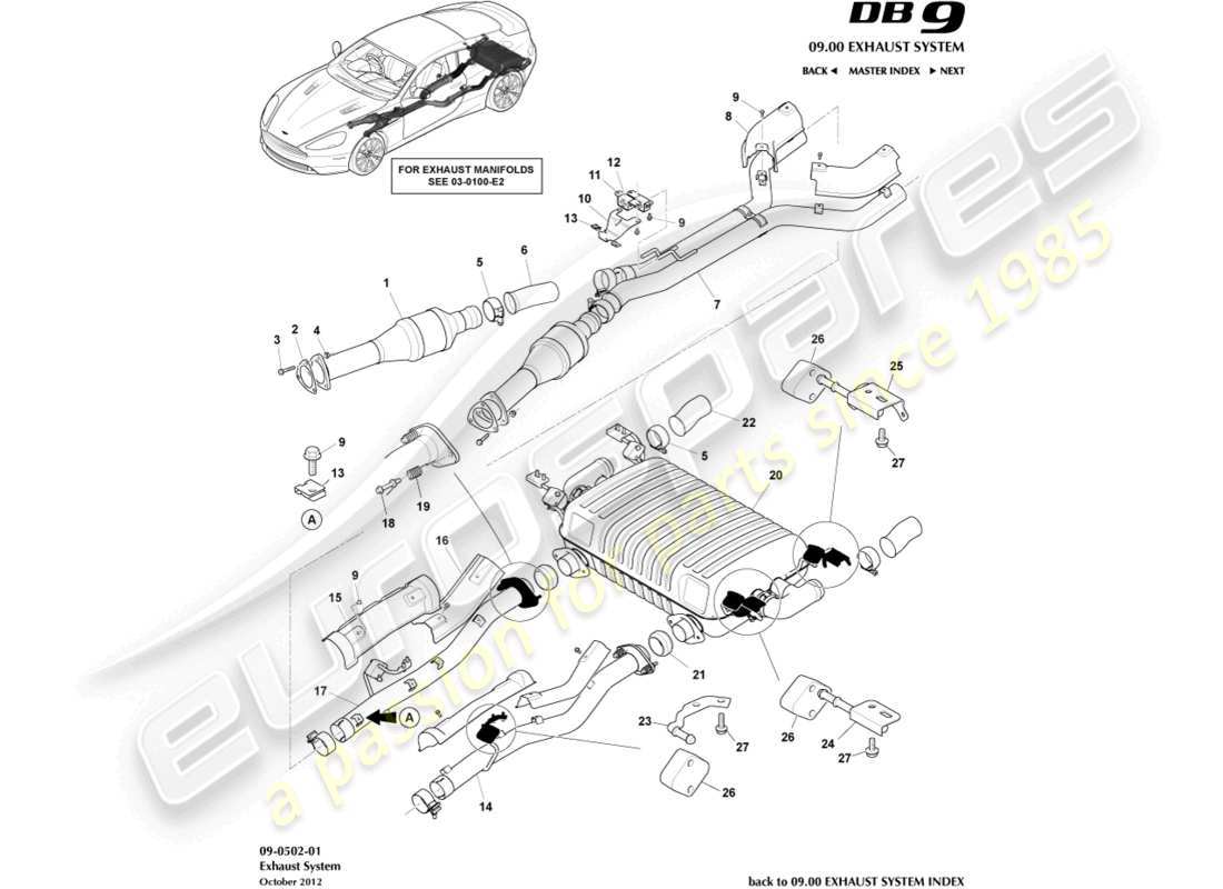 aston martin db9 (2015) exhaust system part diagram