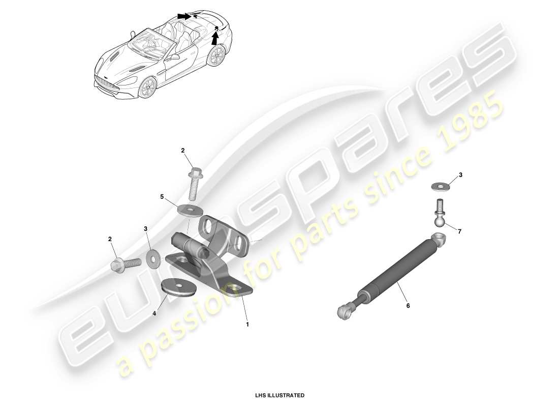 aston martin vanquish (2013) decklid hinges, volante part diagram