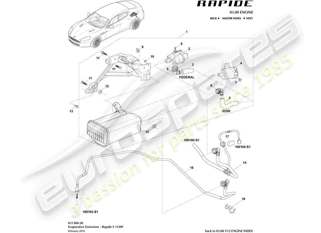 aston martin rapide (2017) carbon canister, 15my parts diagram