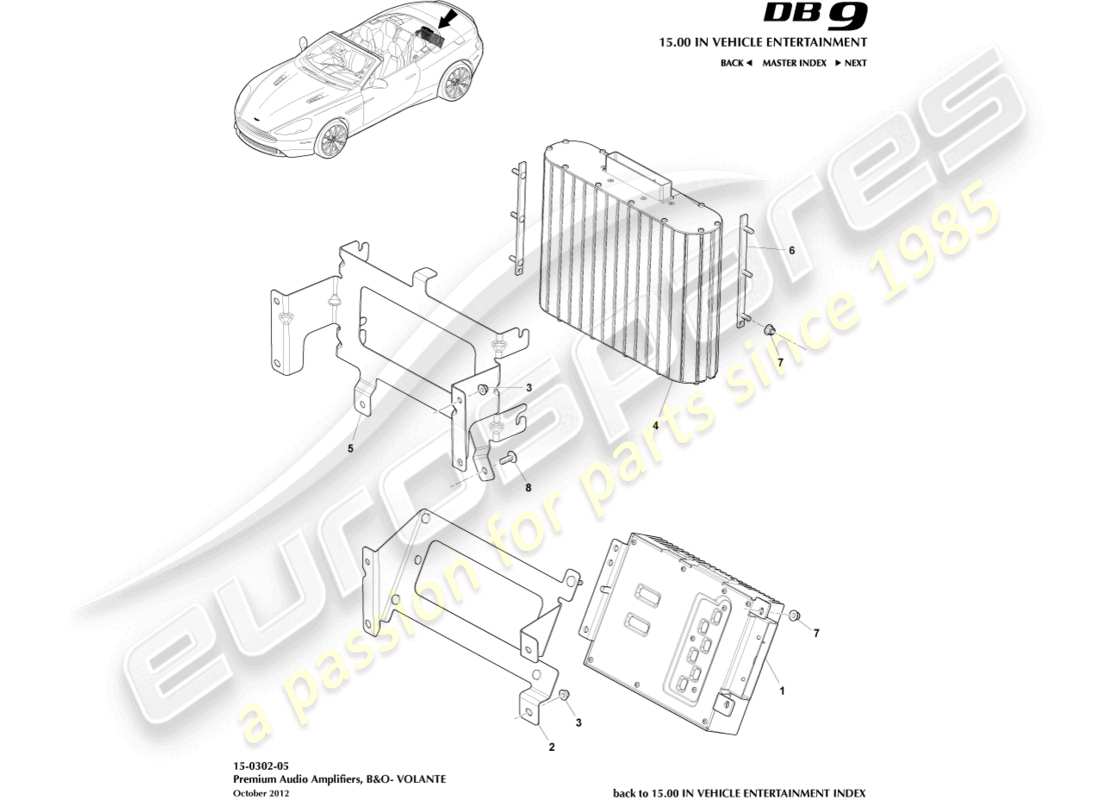 aston martin db9 (2015) amplifiers, b&o, volante part diagram