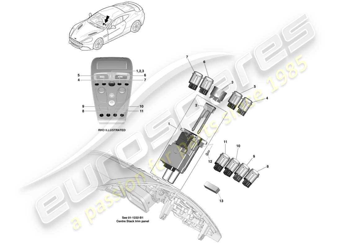 aston martin vanquish (2014) centre console switches part diagram