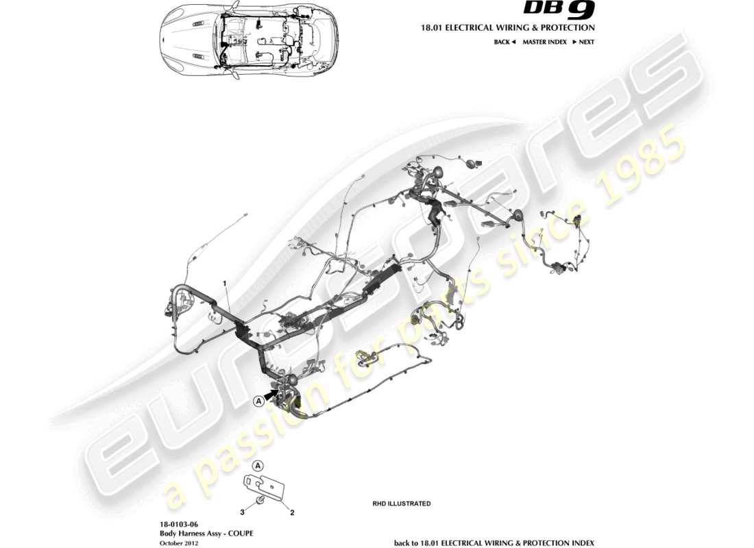 aston martin db9 (2014) body harness, coupe parts diagram