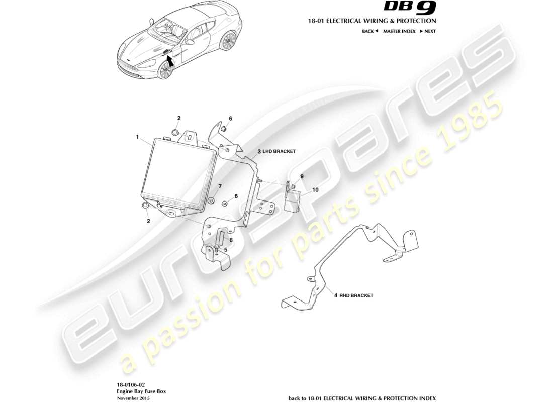 aston martin db9 (2015) engine bay fusebox part diagram