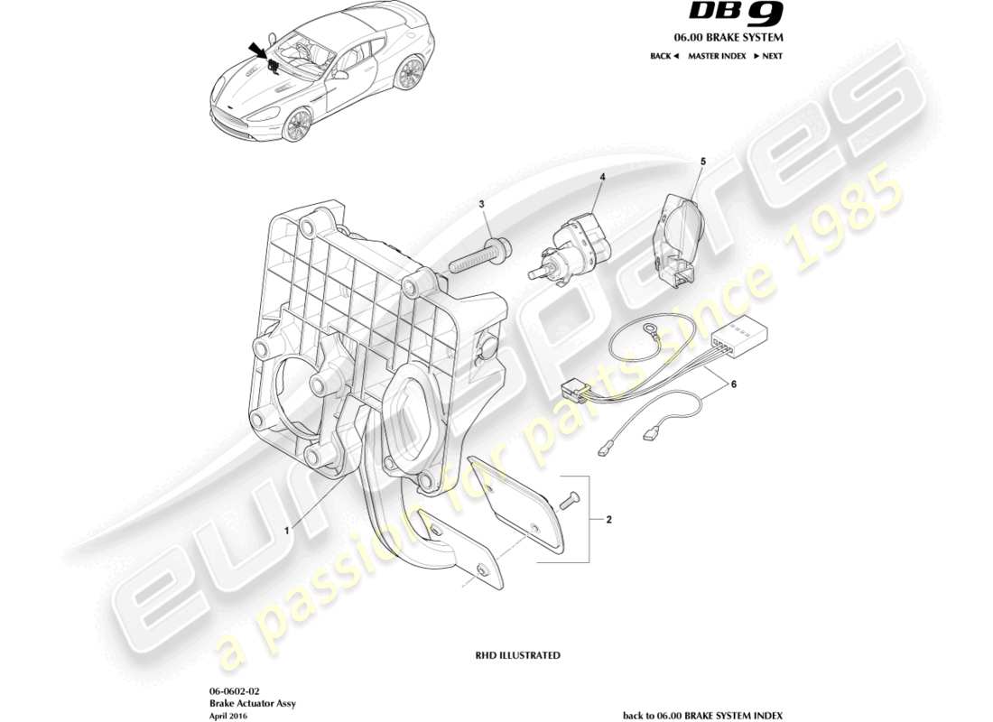 aston martin db9 (2015) brake actuator assembly part diagram