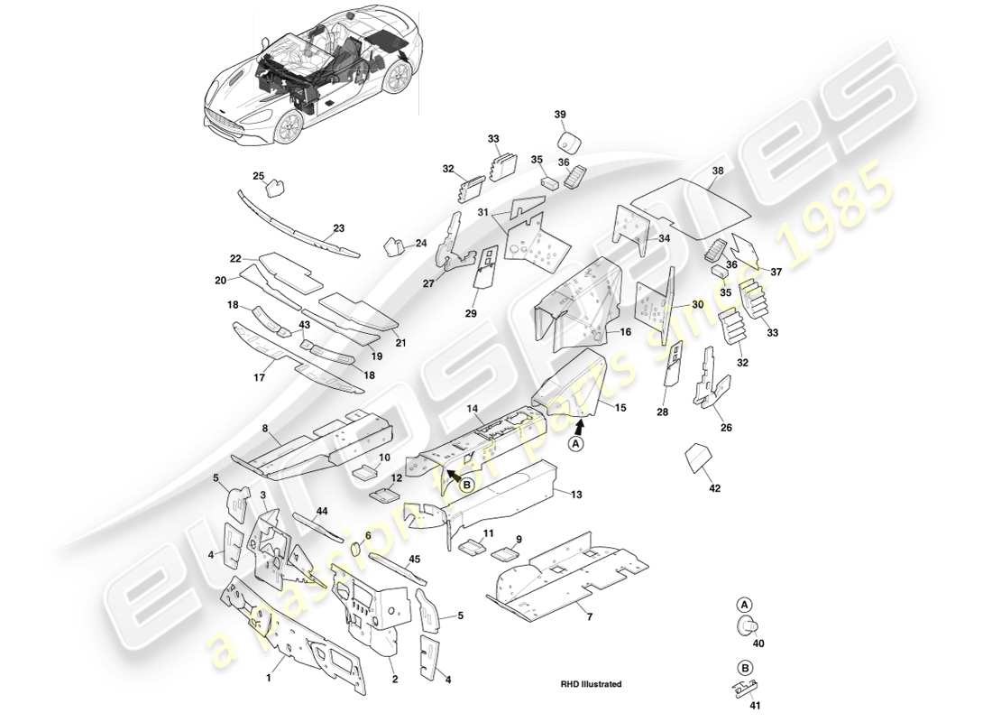 aston martin vanquish (2013) nvh pads, volante part diagram