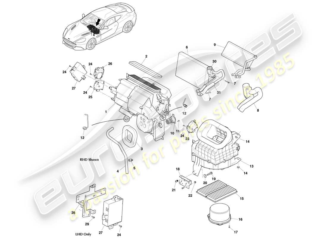 aston martin vanquish (2013) hvac unit part diagram