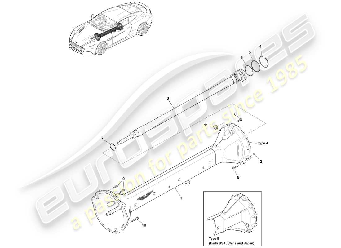 aston martin vanquish (2013) torque tube assembly, 6 spd part diagram