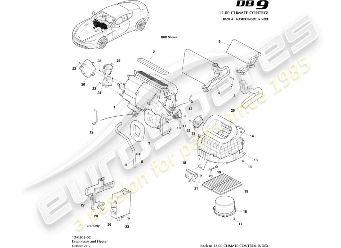 aston martin db9 (2013) hvac unit parts diagram