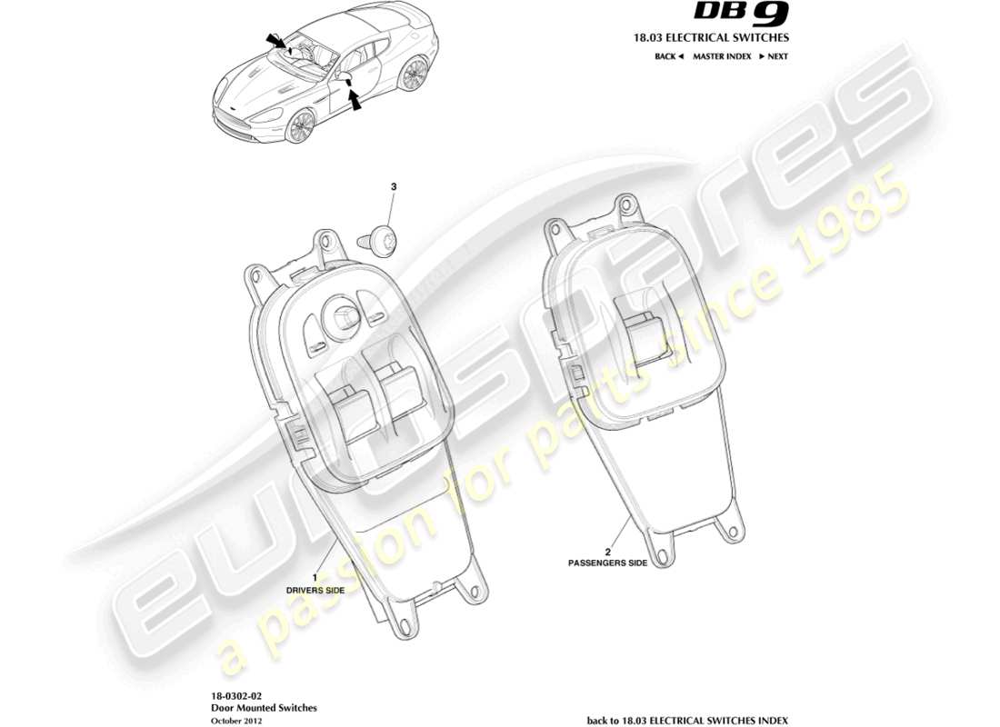 aston martin db9 (2017) door mounted switches part diagram