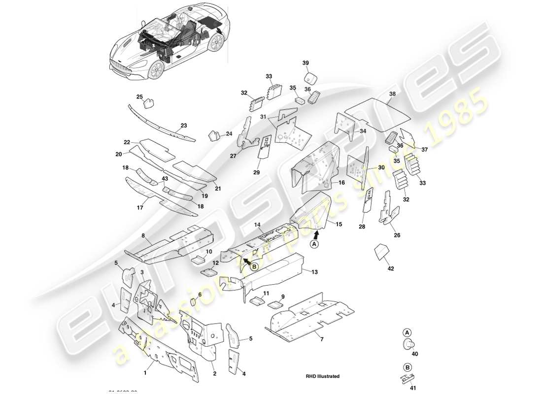 aston martin vanquish (2013) noise insulation, volante part diagram