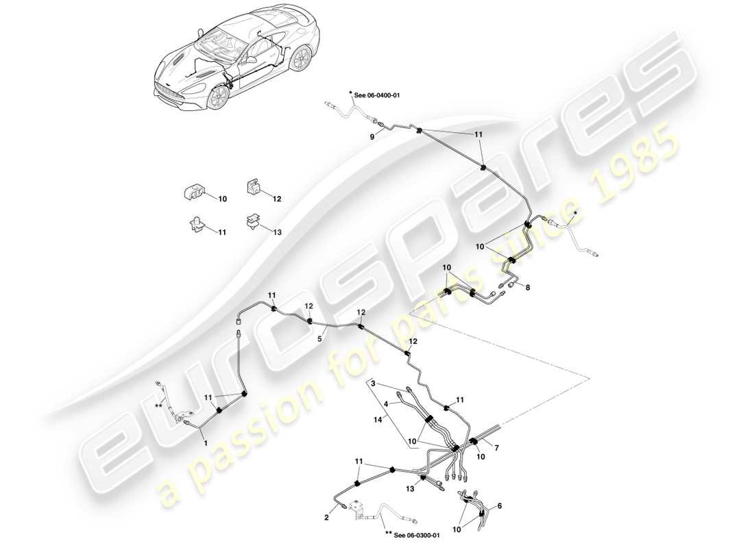 aston martin vanquish (2013) brake lines & hoses, lhd part diagram