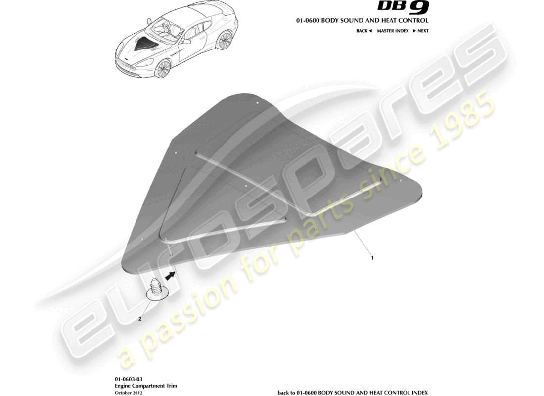 aston martin db9 (2015) engine compartment trim part diagram