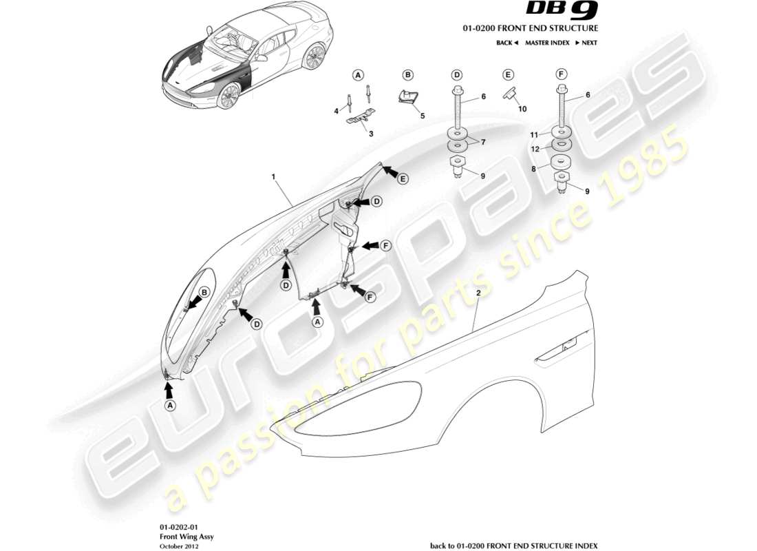 aston martin db9 (2013) front wings parts diagram