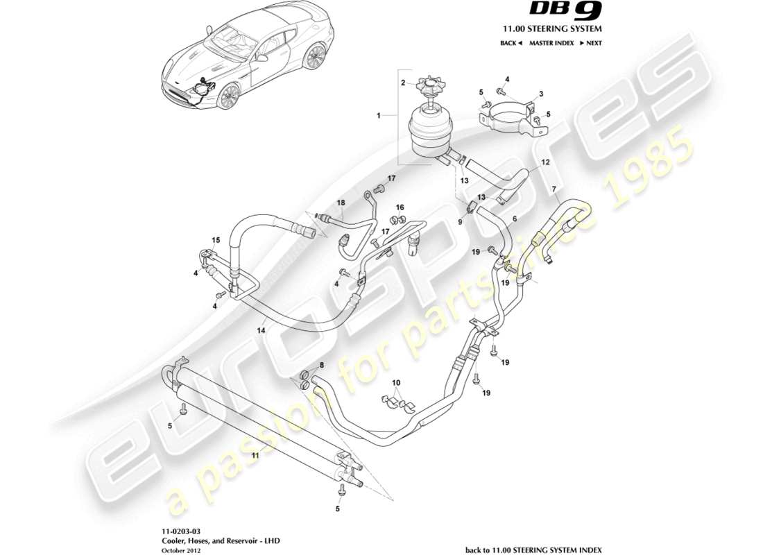 aston martin db9 (2015) pas hoses, lhd part diagram