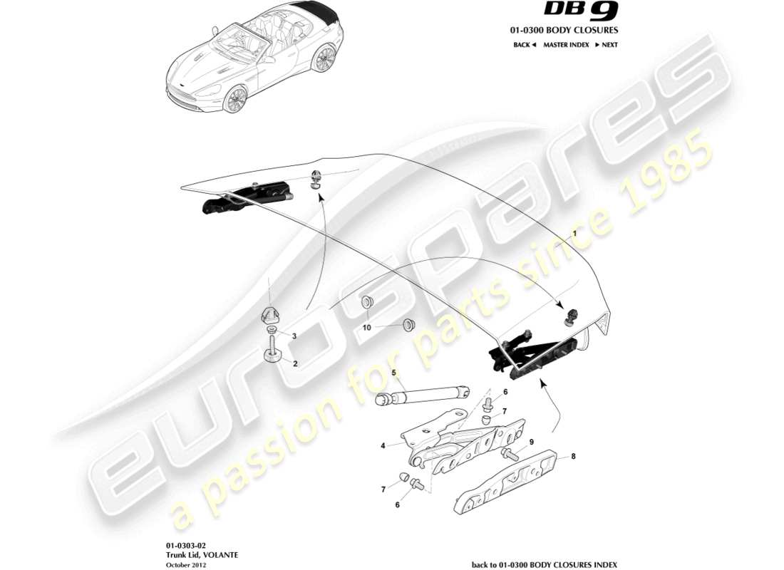 aston martin db9 (2015) trunk lid & hinge, volante part diagram