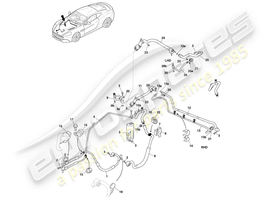 aston martin vanquish (2013) air con lines, hfo1234yf gas part diagram