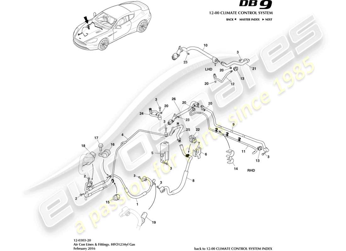 aston martin db9 (2015) air con lines, hfo1234yf gas part diagram