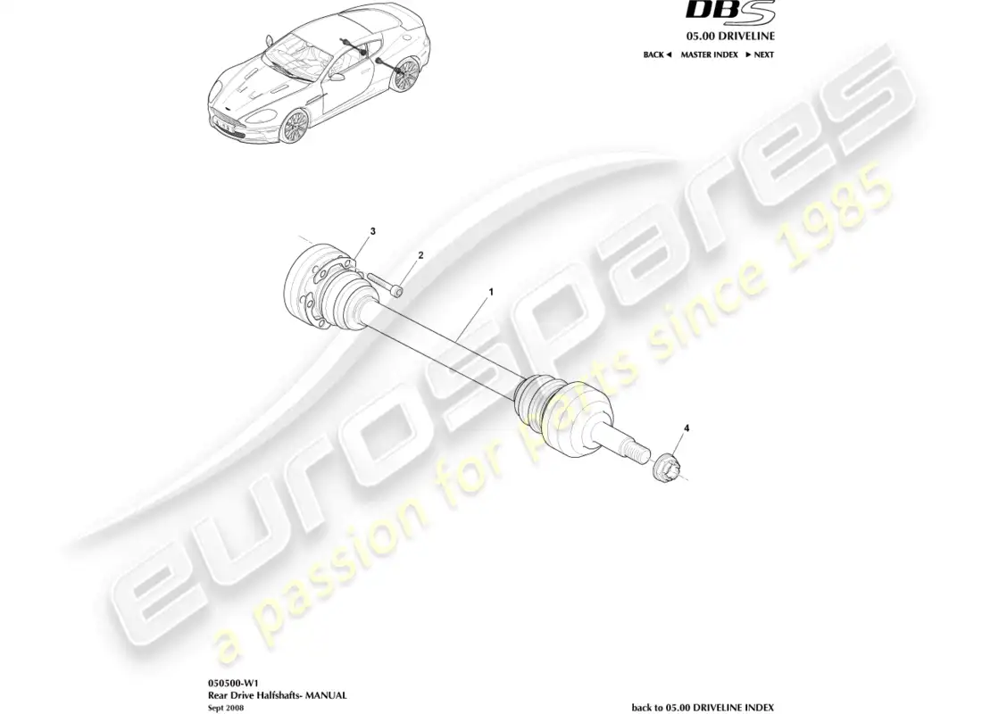 aston martin dbs (2011) rear halfshaft assembly, manual parts diagram