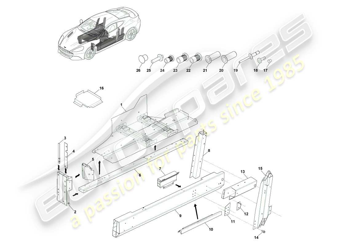 aston martin vanquish (2013) underbody, coupe part diagram