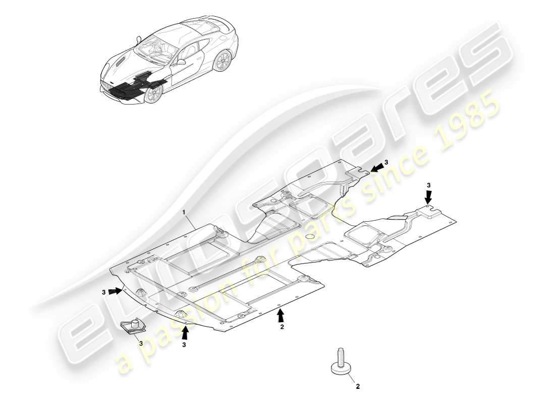 aston martin vanquish (2013) front undertray, coupe part diagram