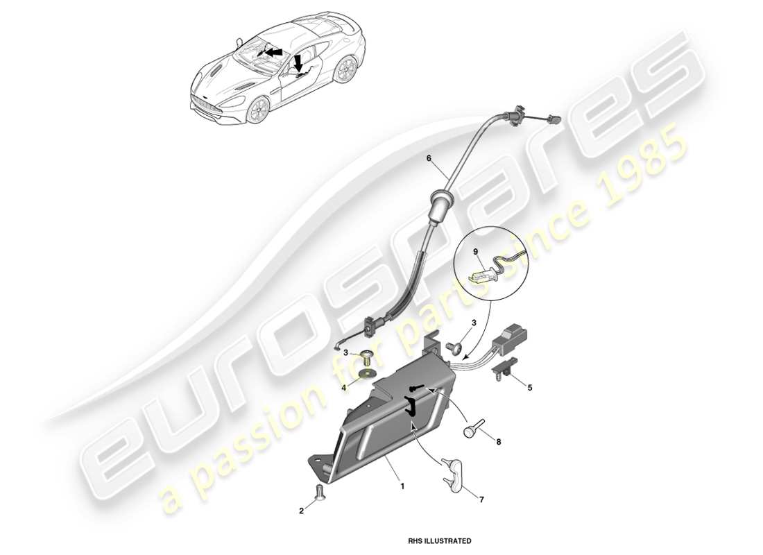 aston martin vanquish (2013) inner handles & actuation part diagram