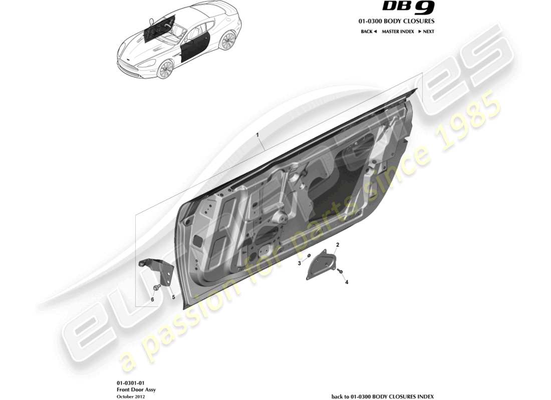 aston martin db9 (2016) front door assembly part diagram