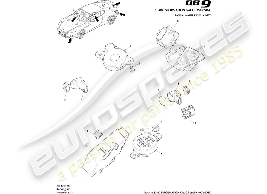 aston martin db9 (2016) parking aid part diagram