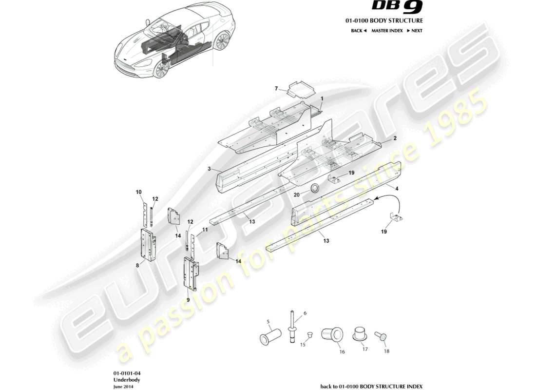 aston martin db9 (2015) underbody part diagram