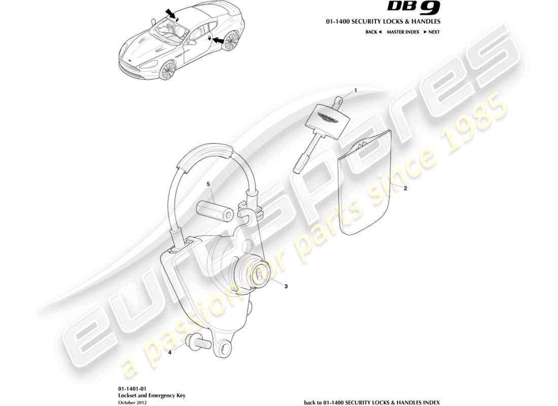 aston martin db9 (2015) lock set and keys part diagram