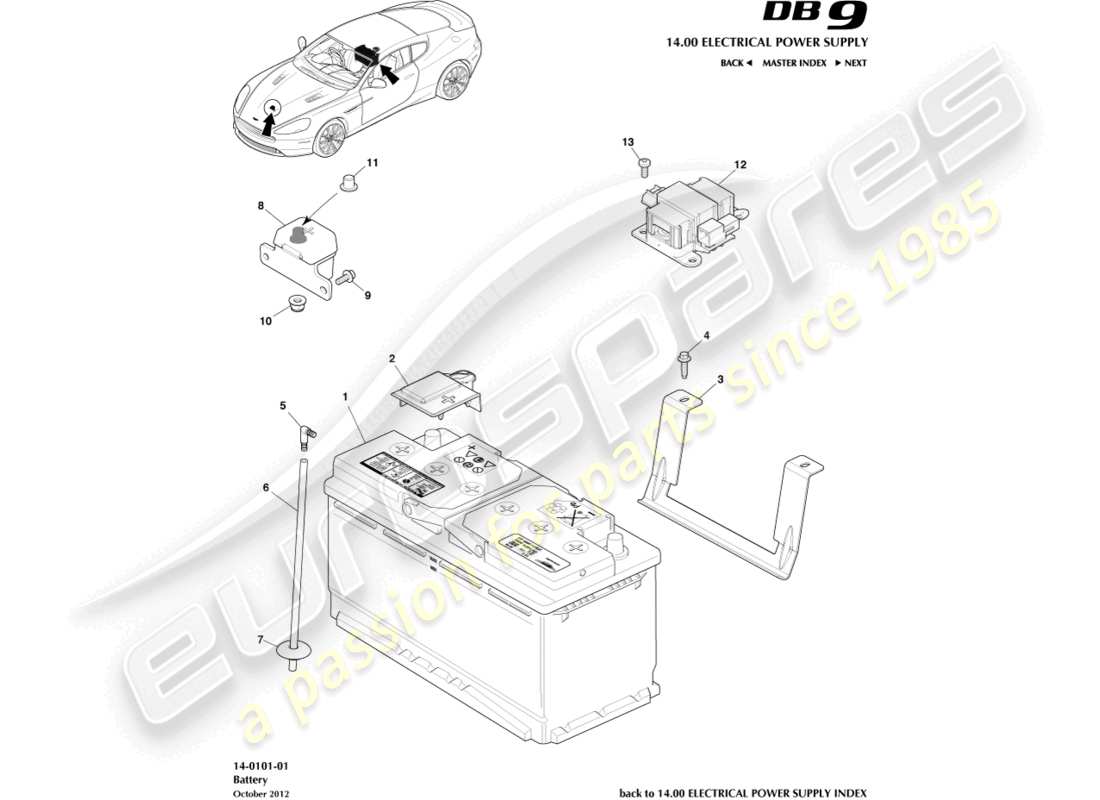 aston martin db9 (2015) battery part diagram