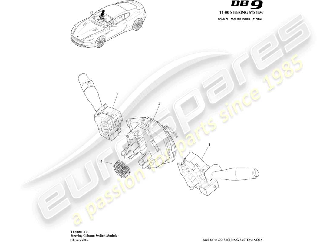 aston martin db9 (2015) column switch assembly part diagram