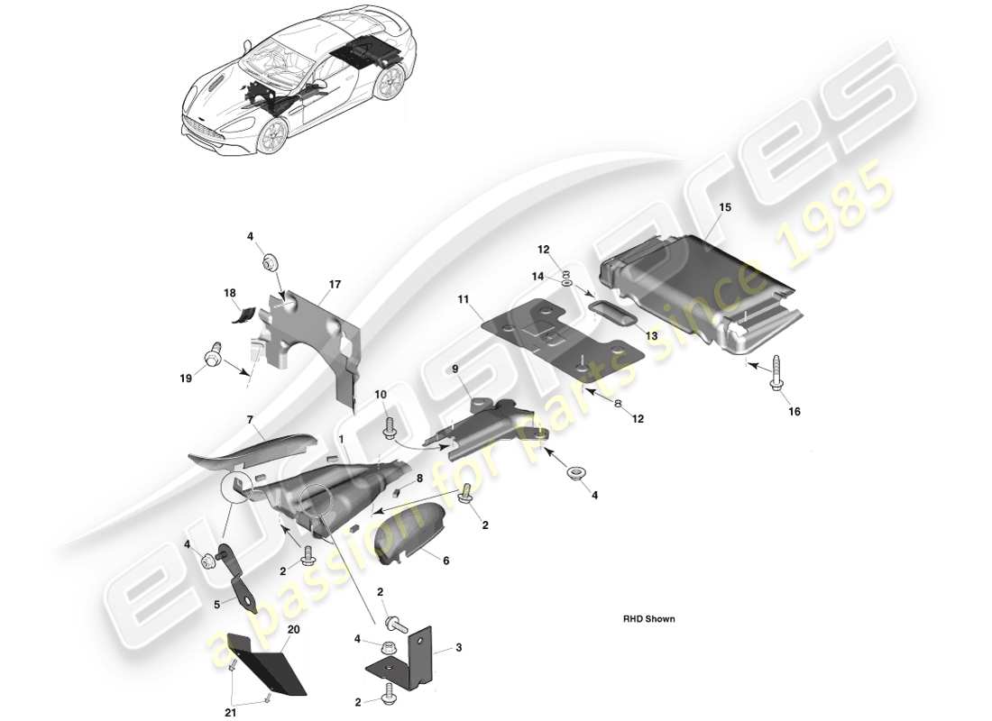 aston martin vanquish (2013) heat insulation, vehicle fit part diagram