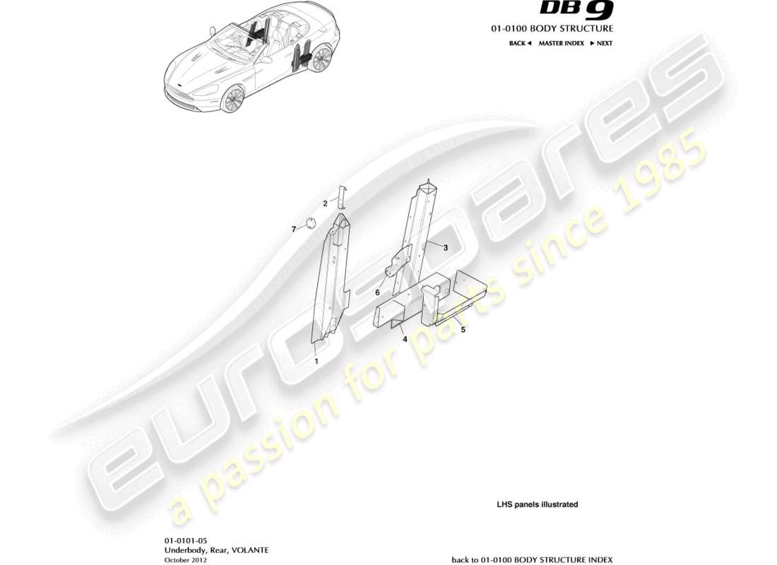 aston martin db9 (2015) underbody, rear, volante part diagram