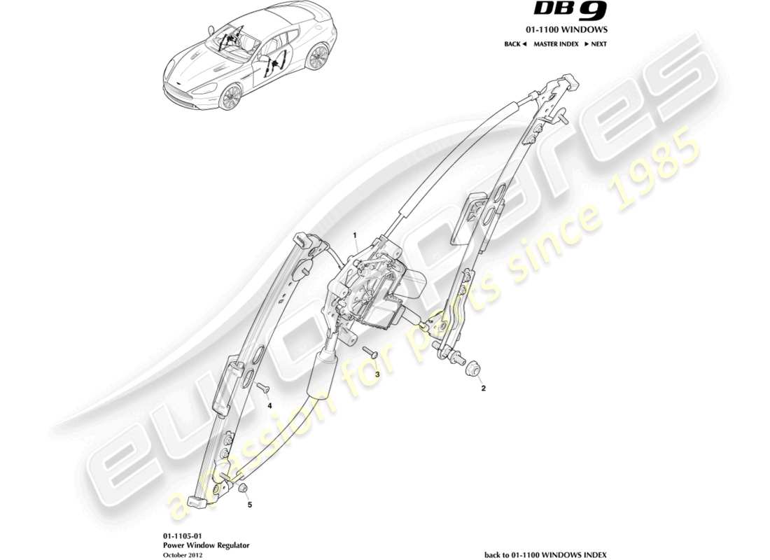 aston martin db9 (2015) front window regulator part diagram